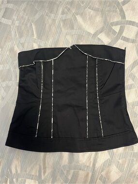 Vero Moda Black Strapless Corset Top with White Piping 36”